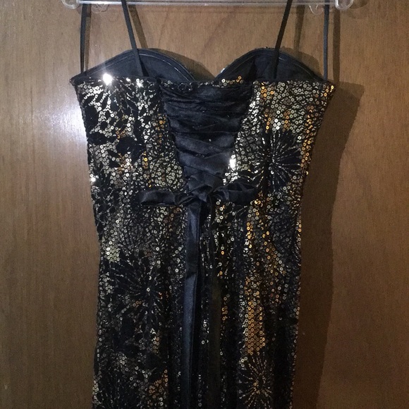 A Line Gold and Black Sequin Formal Prom Dress - Picture 7 of 9